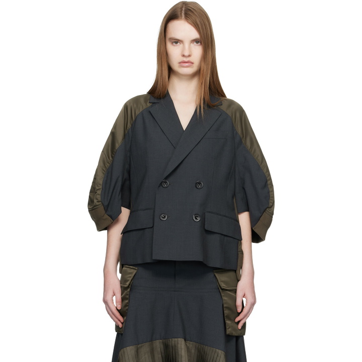 Photo: sacai Gray & Khaki Suiting Nylon Twill Blazer