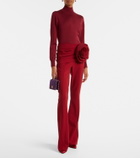 Carolina Herrera Floral-appliqué draped wool-blend flared pants