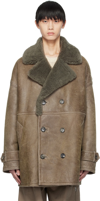 Photo: AMI Alexandre Mattiussi Taupe Double-Breasted Shearling Jacket