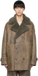 AMI Alexandre Mattiussi Taupe Double-Breasted Shearling Jacket