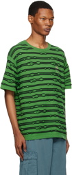 Brain Dead Green Puckered Striped T-Shirt