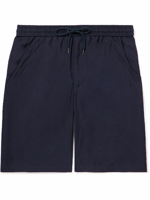 Photo: Giorgio Armani - Wide-Leg Lyocell and Silk-Blend Drawstring Shorts - Blue