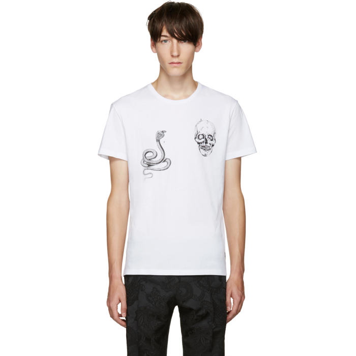 Photo: Alexander McQueen White Animal and Skull T-Shirt