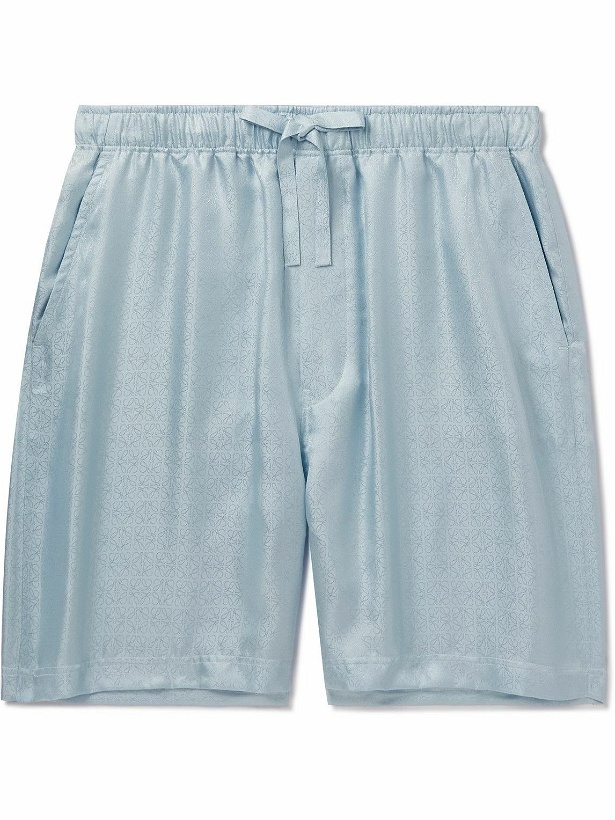 Photo: Loewe - Anagram Straight-Leg Silk-Jacquard Drawstring Shorts - Blue