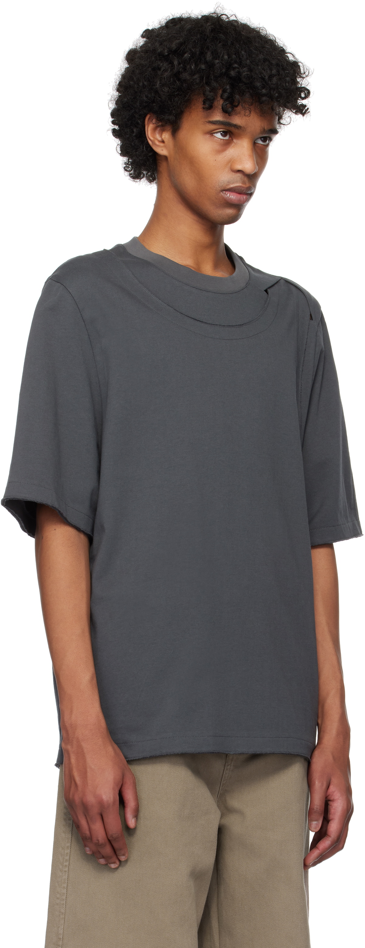 NULLUS Gray Impaled & Deconstructed Collar T-shirt