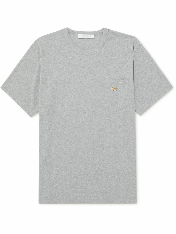 Photo: Maison Kitsuné - Logo-Appliquéd Cotton-Jersey T-Shirt - Gray