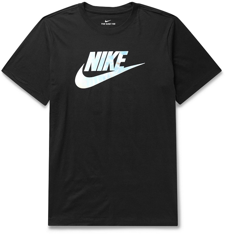 Photo: Nike - Sportswear Festival Iridescent Logo-Print Cotton-Jersey T-Shirt - Black