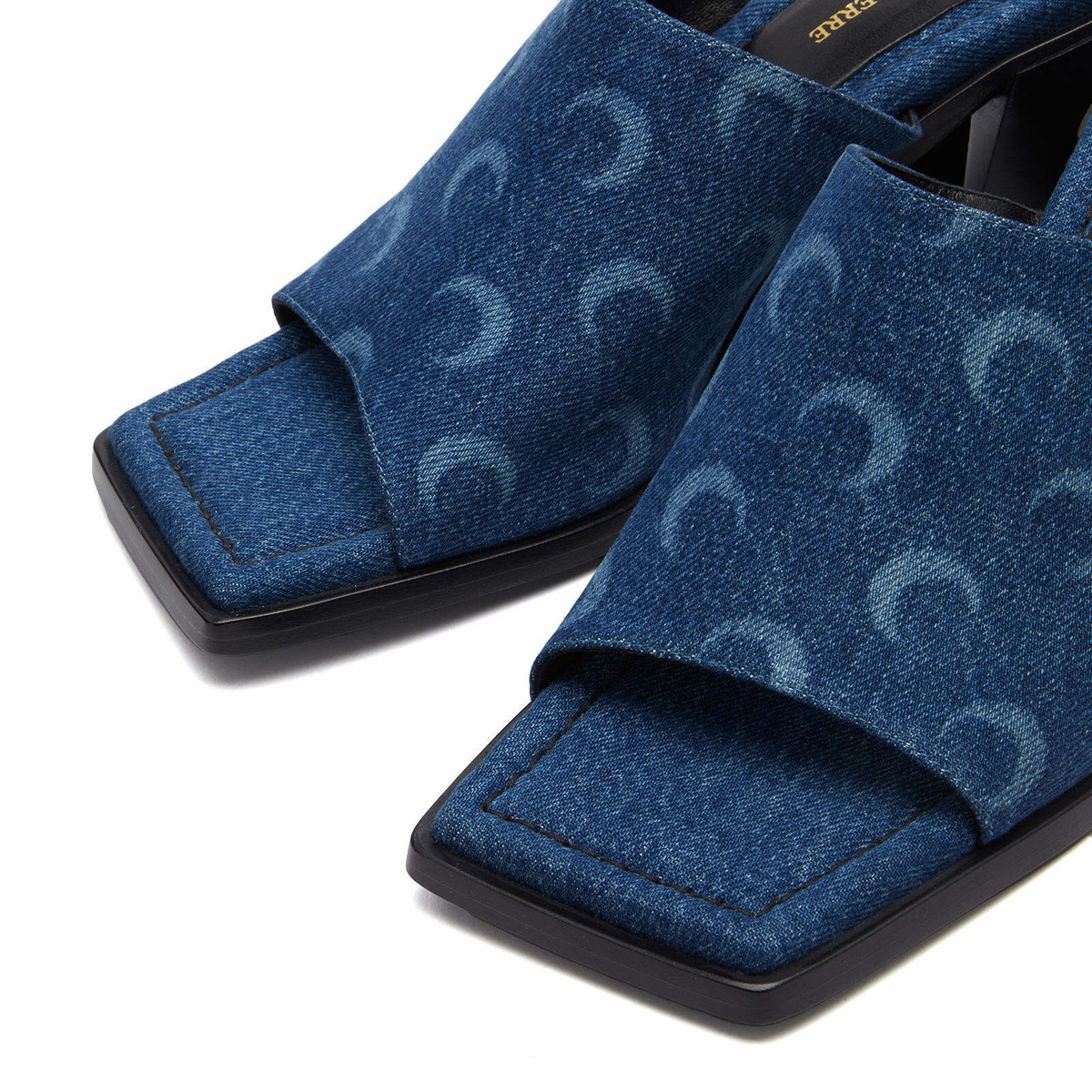 Marine Serre Women's Regenerated Deadstock Denim Mule Shoes in Blue Laser/Wash