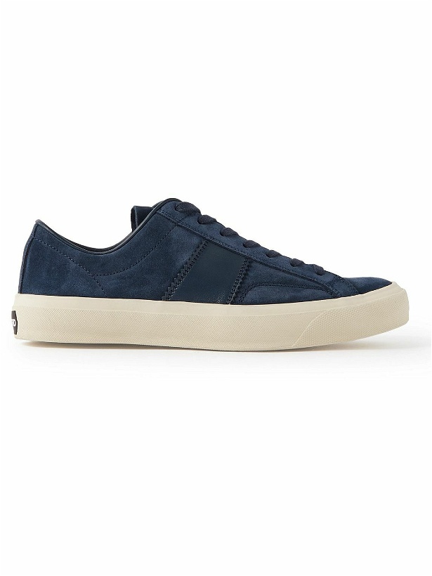 Photo: TOM FORD - Cambridge Leather-Trimmed Suede Sneakers - Blue