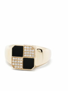 Yvonne Léon 9K Yellow Gold Petit Damier Diamond And Onyx Ring