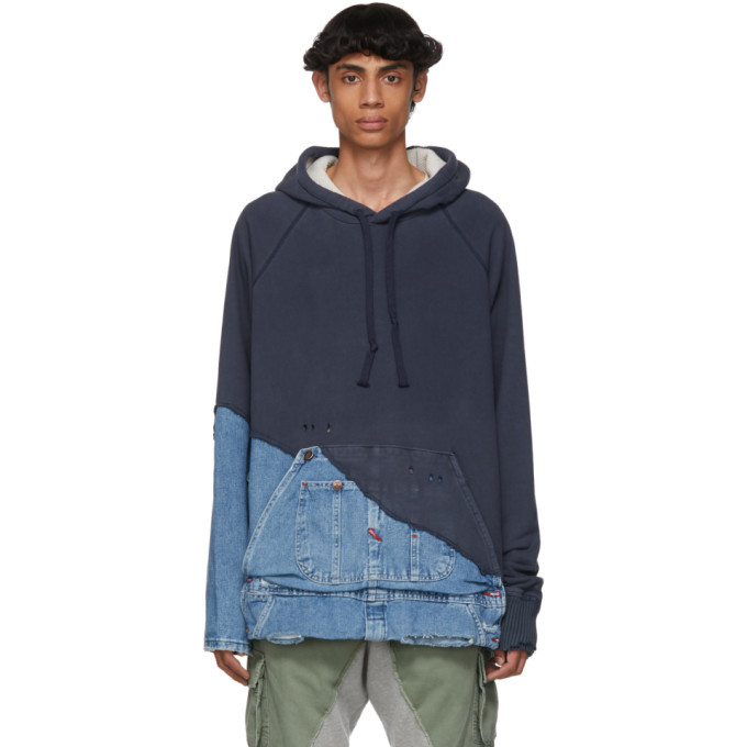 Greg Lauren Navy 50/50 Denim Hoodie Greg Lauren