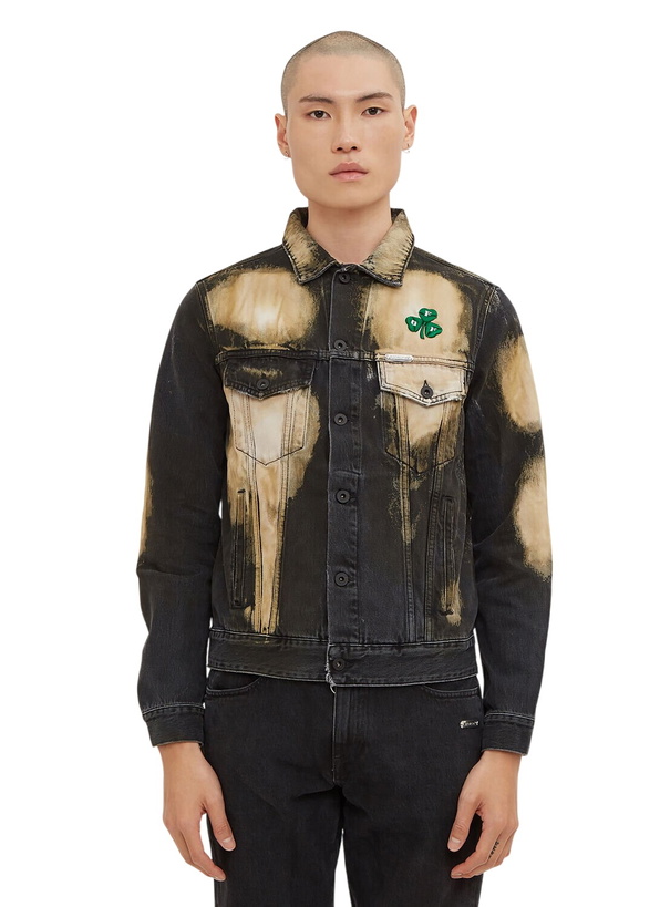 Photo: Off-White Distressed Bleached Clover Embroidered Denim Jacket