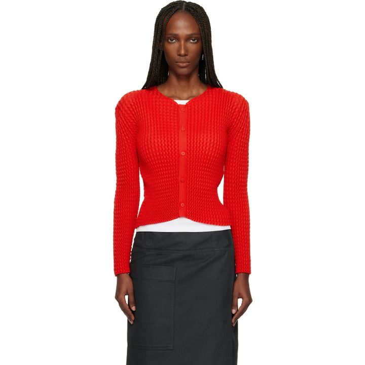 Photo: ISSEY MIYAKE Red October Spongy-58 Cardigan