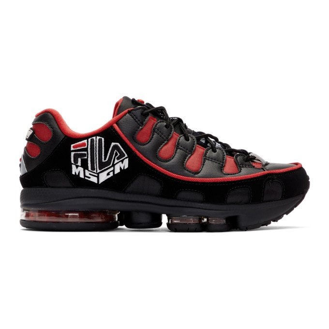 Photo: MSGM Black and Red Fila Edition Silva Trainer Sneakers