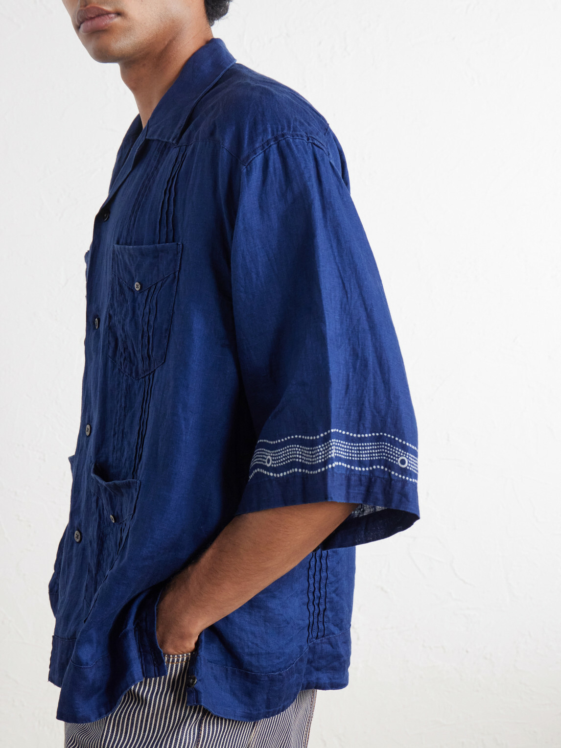KAPITAL - Camp-Collar Printed Linen Cuban Shirt - Blue