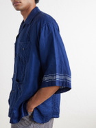 KAPITAL - Camp-Collar Printed Linen Cuban Shirt - Blue