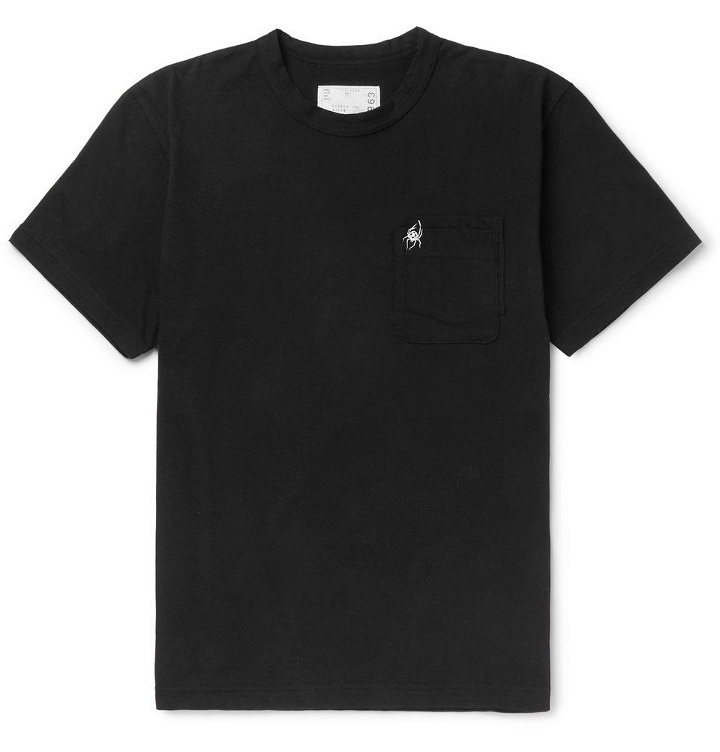 Photo: Sacai - Dr Woo Embroidered Cotton-Jersey T-Shirt - Black