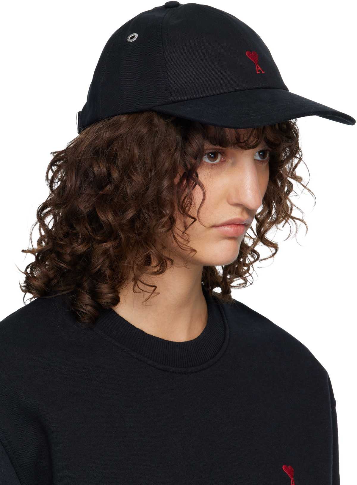 AMI Paris Black Cotton Ami de Coeur Embroidery Cap