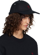 AMI Paris Black Cotton Ami de Coeur Embroidery Cap