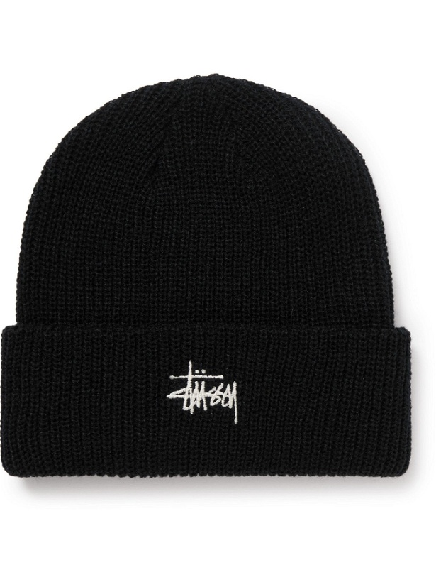 Photo: STÜSSY - Logo-Embroidered Knitted Beanie - Black