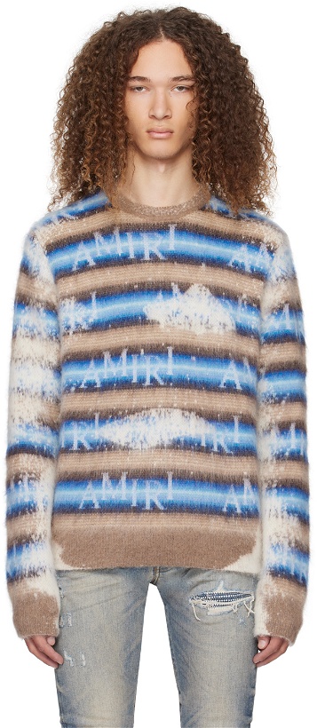 Photo: AMIRI Blue & Brown Staggered Striped Sweater
