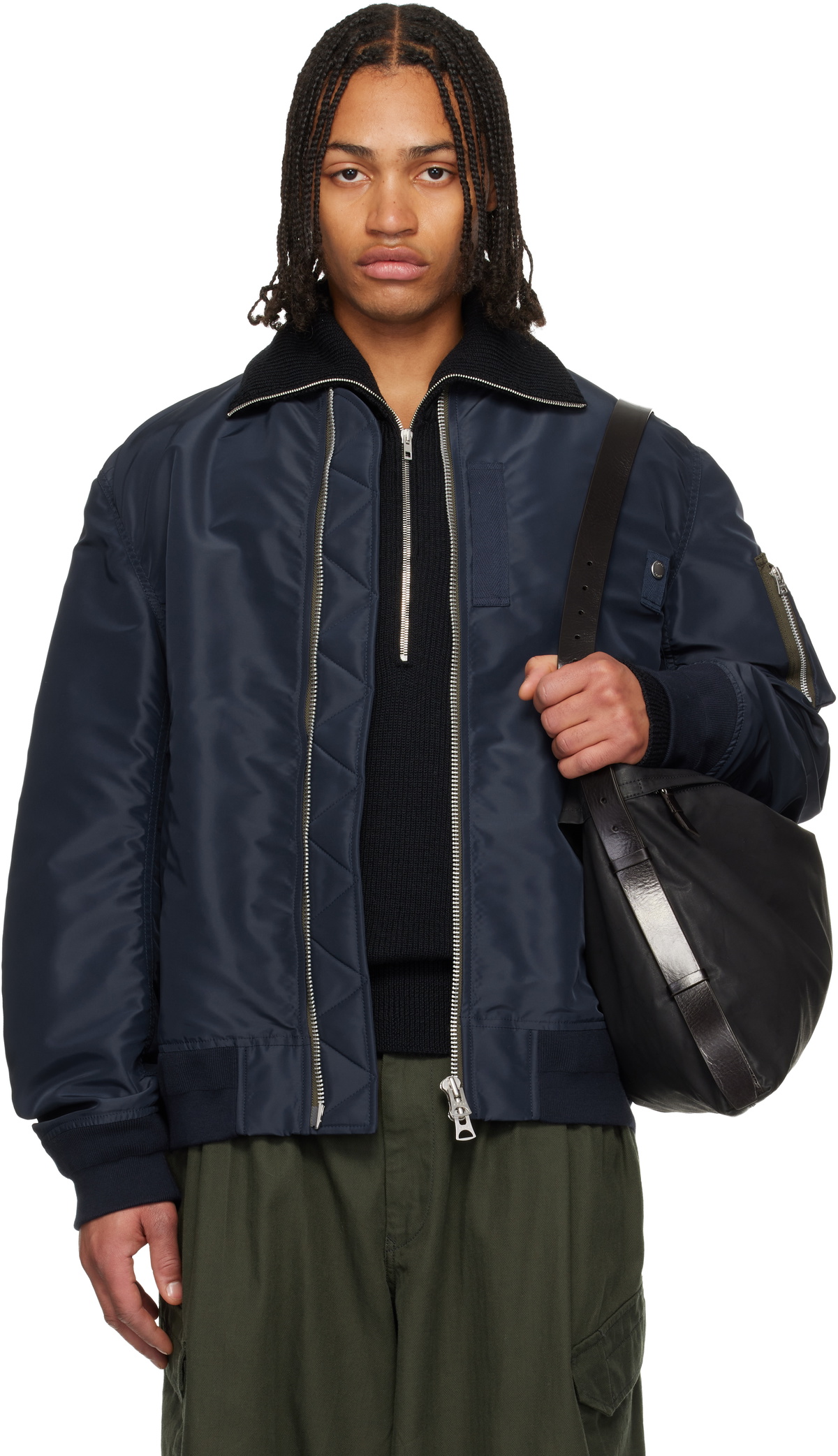 sacai Navy Nylon Twill Blouson Bomber Jacket Sacai