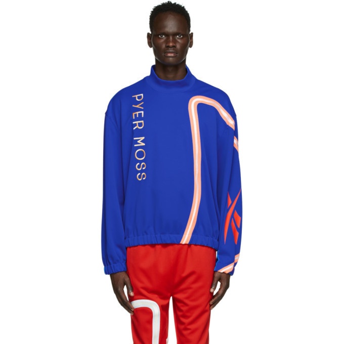 Photo: Reebok by Pyer Moss Blue Loose Mock Neck Pullover