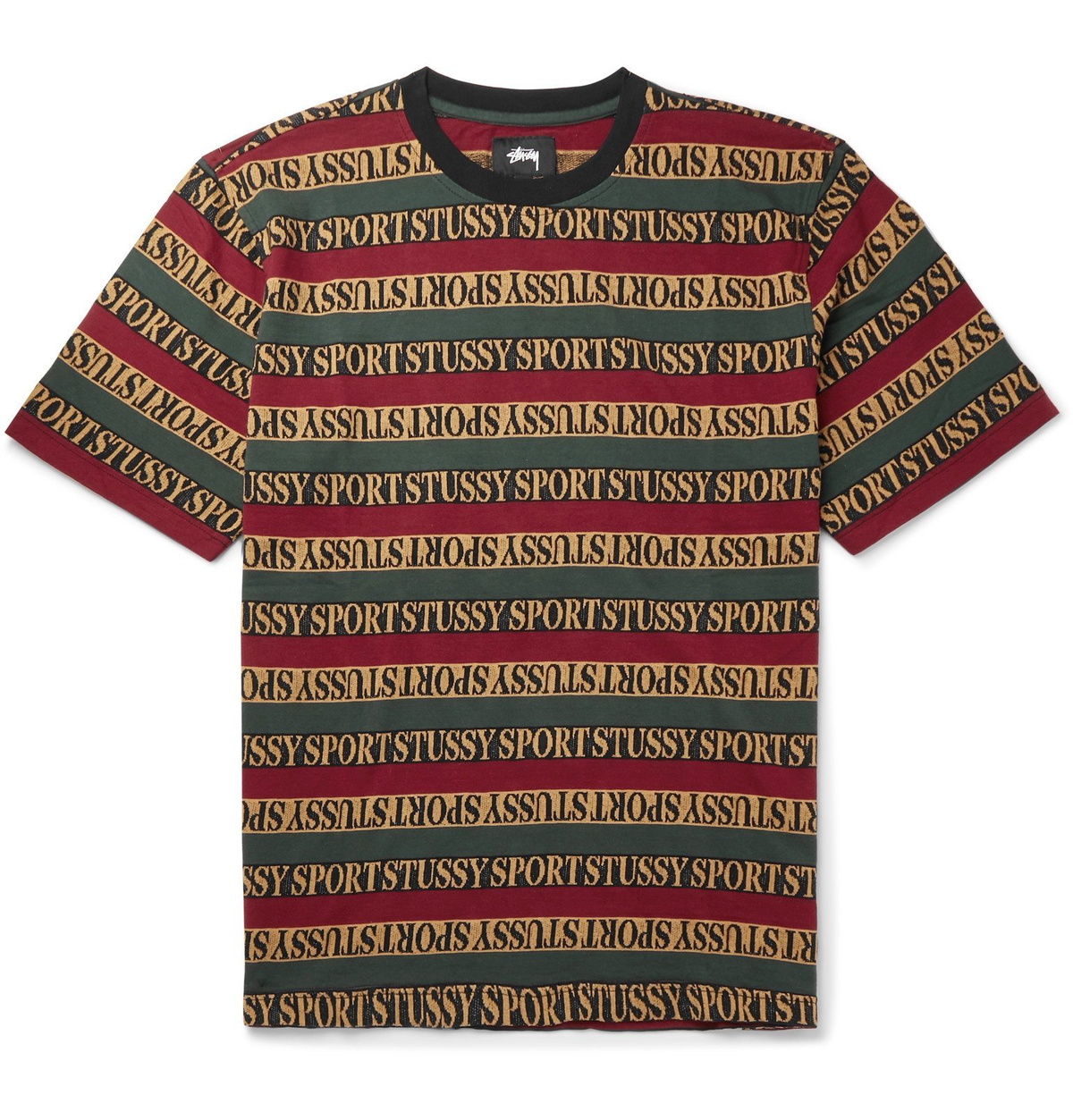 Stüssy - Logo-Jacquard Striped Cotton T-Shirt - Green Stussy