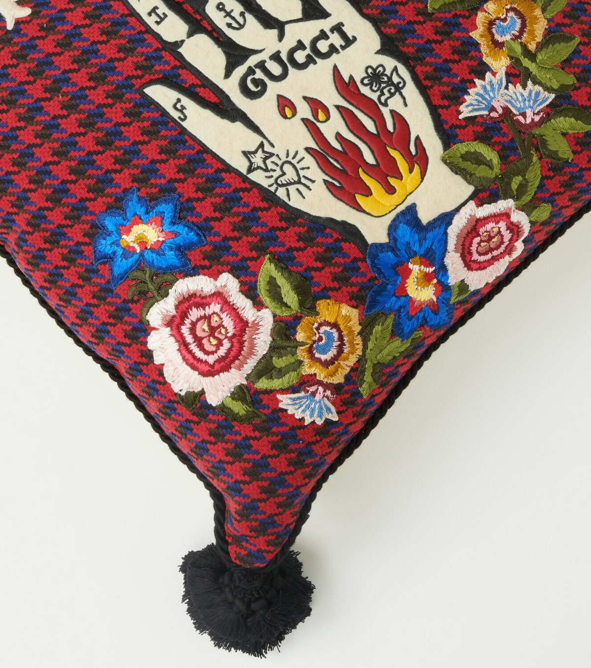 Gucci - Embroidered houndstooth wool-blend cushion Gucci