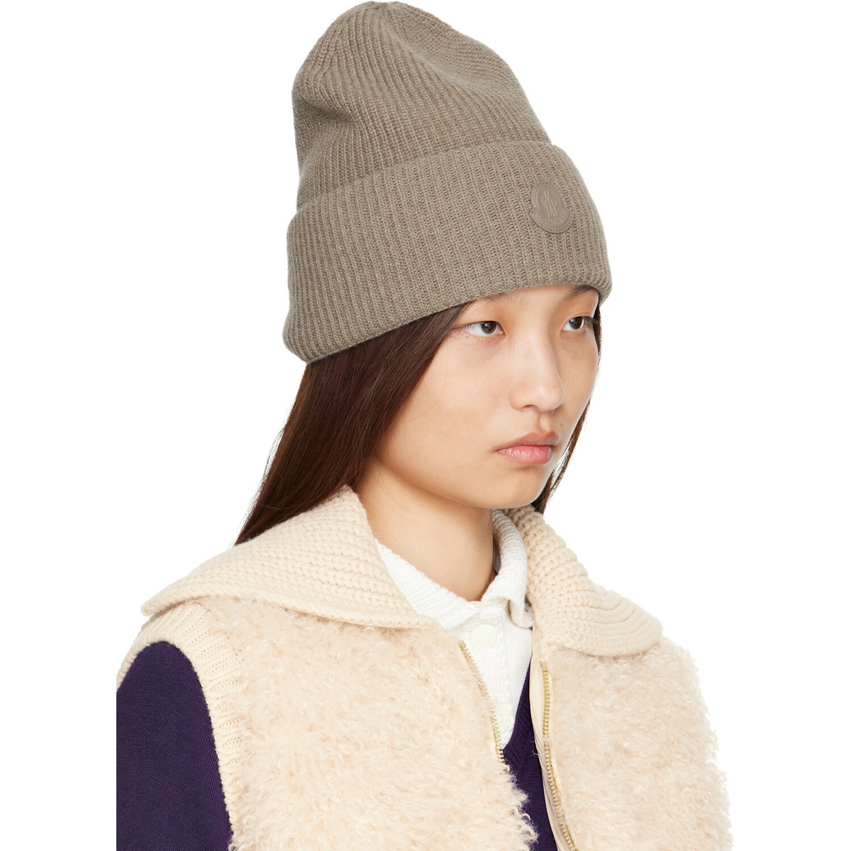 Moncler Taupe Wool & Cashmere Blend Beanie