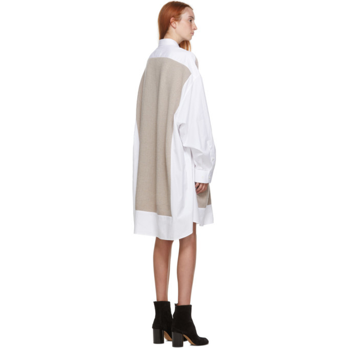 【Maison Margiela】Knit Shirt Dress - White:Beige MM6 MAISON MARGIELA - Satin Shirt Dress MM6 Maison Margiela
