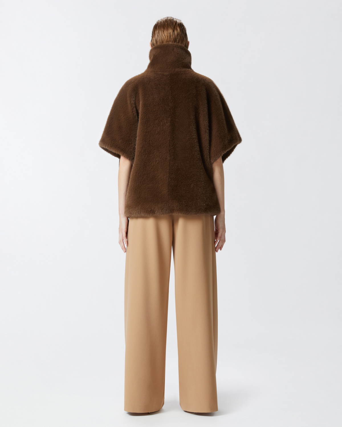 Pinko Cape Coat In Mink Effect Faux Fur Beige Intense