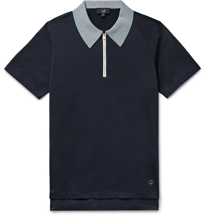 Photo: DUNHILL - Contrast-Tipped Cotton-Jersey Polo Shirt - Blue