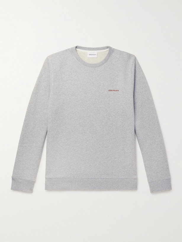 Photo: Norse Projects - Vagn Logo-Print Loopback Mélange Cotton-Jersey Sweatshirt - Gray