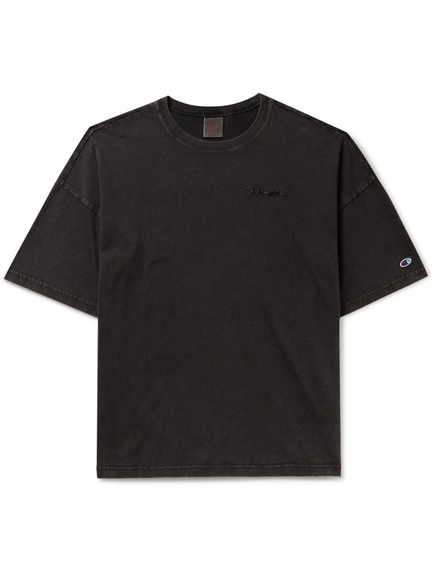 Photo: CHAMPION - Logo-Embroidered Cotton-Jersey T-Shirt - Black