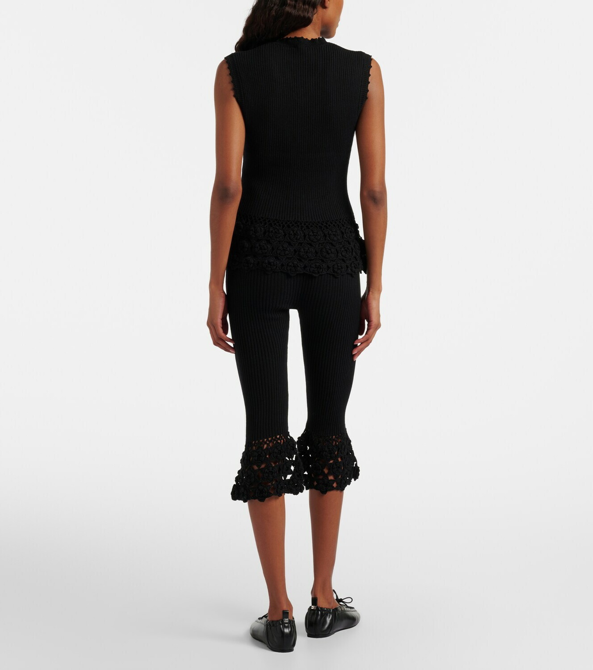 Ganni Crochet-trimmed ribbed cotton-blend capri pants