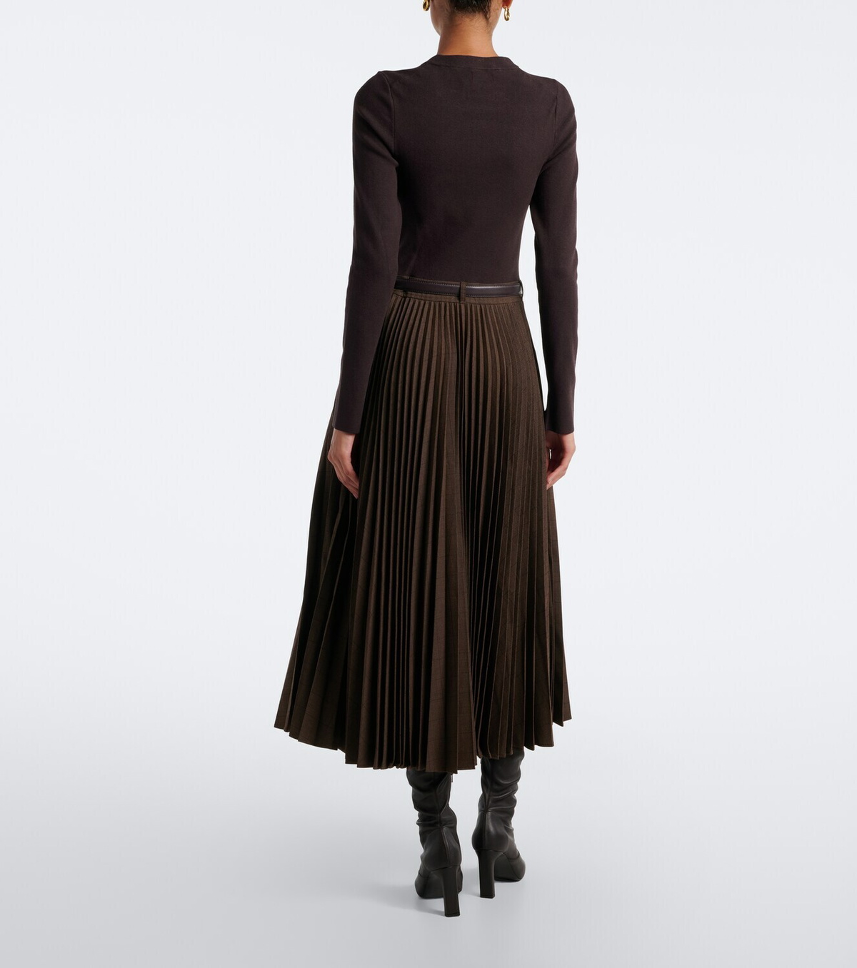 Simkhai Abilene checked ribbed-knit pleated midi dress
