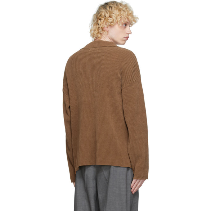 mfpen Brown Knit Long Sleeve Polo mfpen