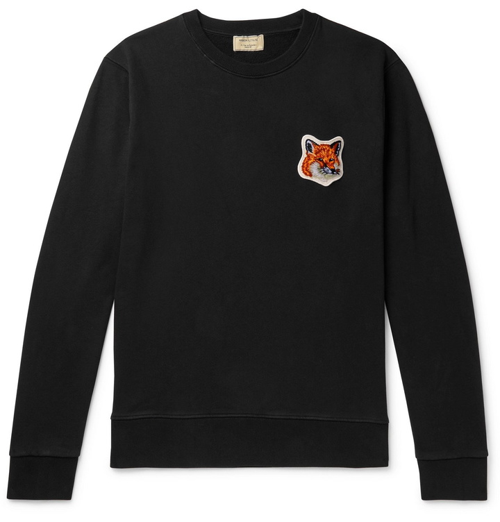 Photo: Maison Kitsuné - Logo-Appliquéd Loopback Cotton-Jersey Sweatshirt - Black