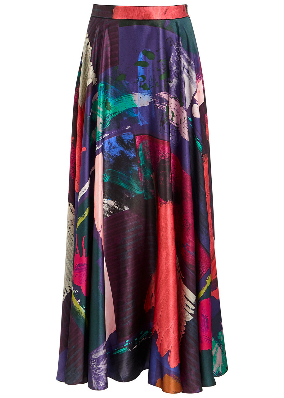 Roksanda Ameera Printed Silk-satin Midi Skirt Multi Print