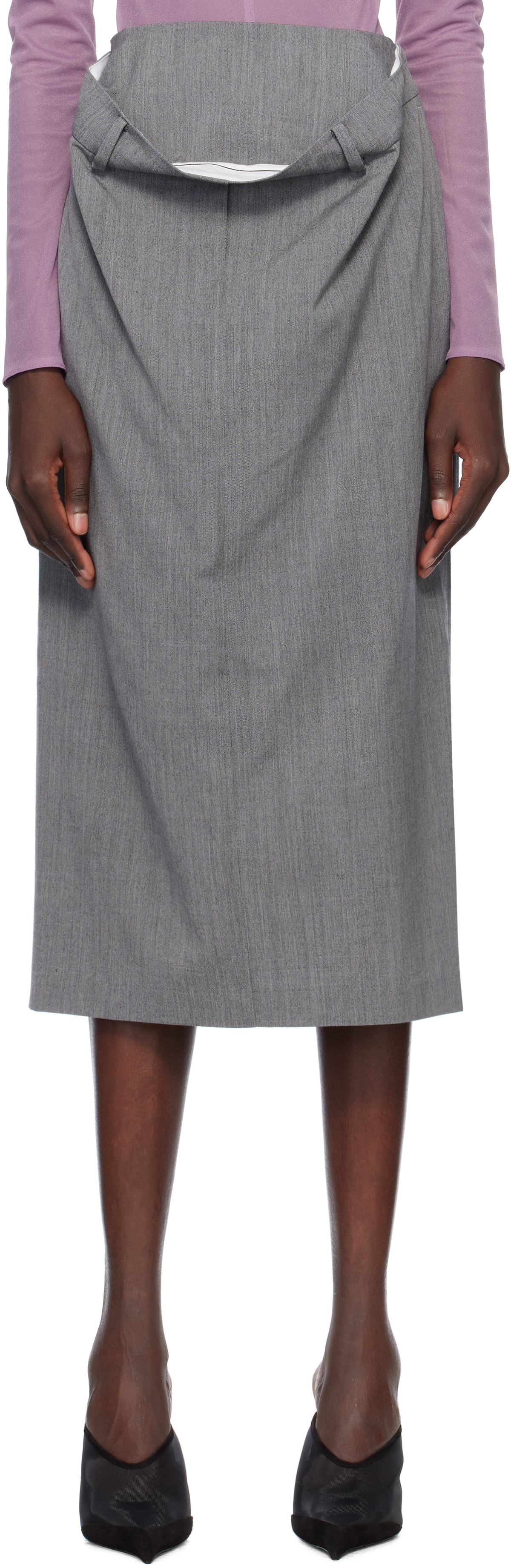 Pushbutton Gray Kangaroo Midi Skirt