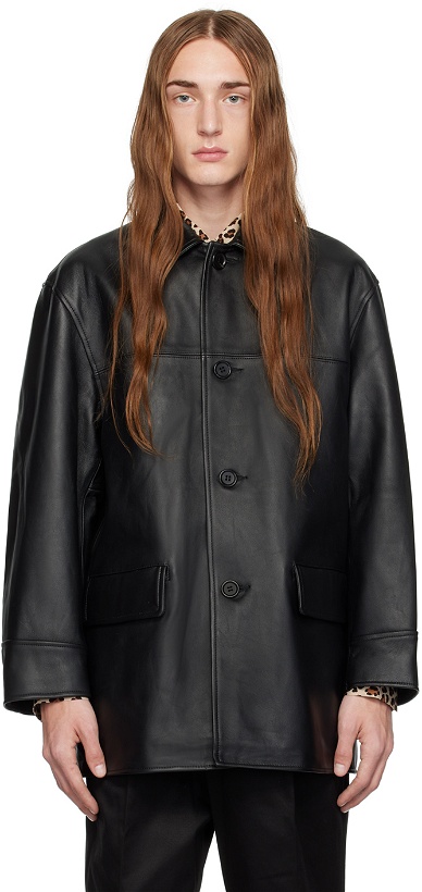 Photo: WACKO MARIA Black Buttoned Leather Coat