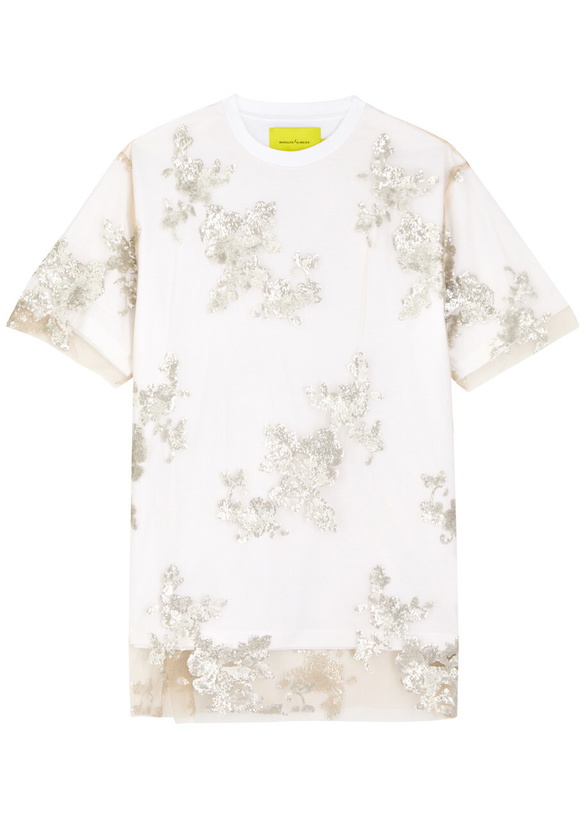 Photo: Marques' Almeida Floral Sequin-embellished Tulle and Cotton T-shirt White