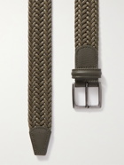 ANDERSON'S - 3.5cm Leather-Trimmed Waxed-Cotton Woven Belt - Green