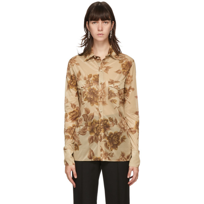 Kwaidan Editions Tan Floral Scarf Print Shirt Kwaidan Editions