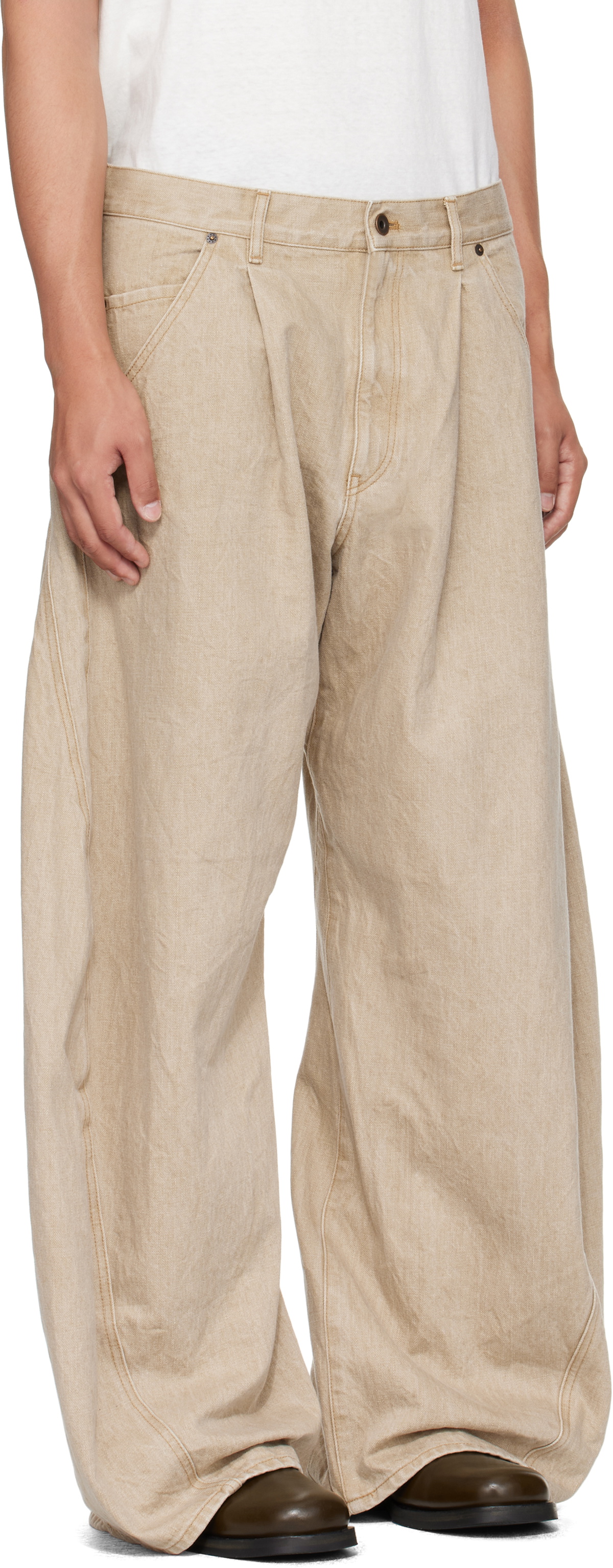 Khoki Beige 3D Cuttin Denim Jeans
