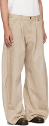 Khoki Beige 3D Cuttin Denim Jeans