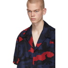 Valentino Navy and Red Silk Camo Shirt