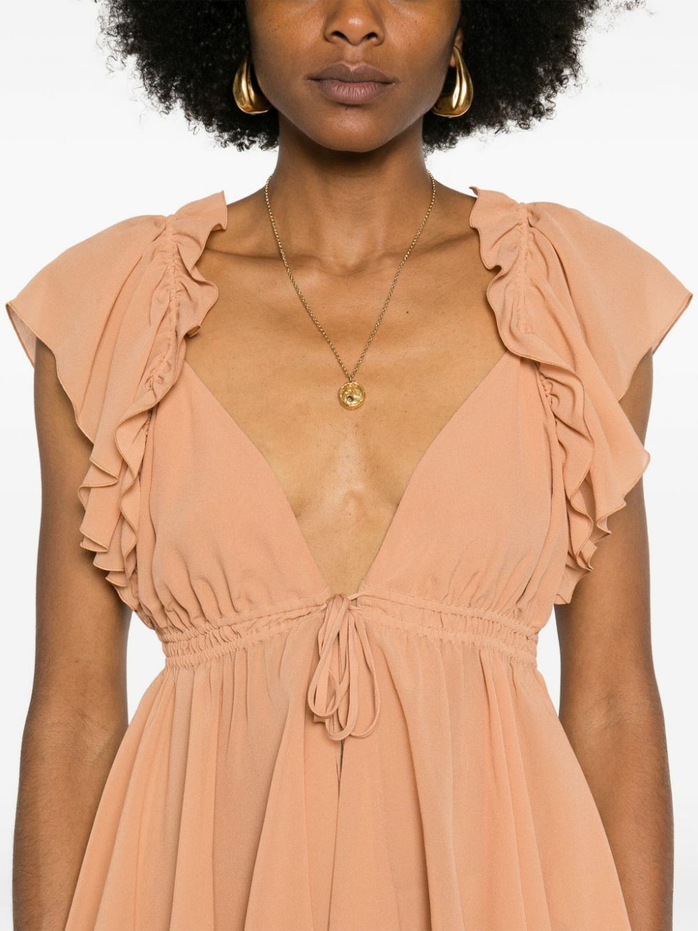Chloé Orange Ruffled Silk Blouse