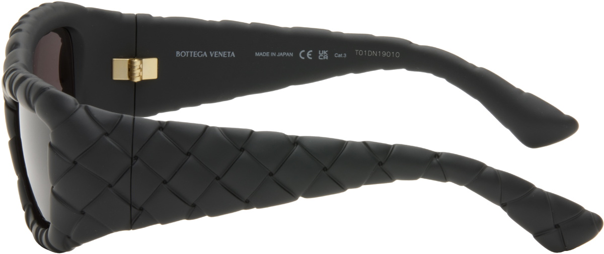 Bottega Veneta Black Intrecciato Rectangular Sunglasses
